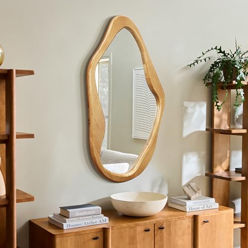 LuxenHome Asymmetrical Wall Mirror with Natural Pine Wood Frame - color: Irregular Asymmetrical
