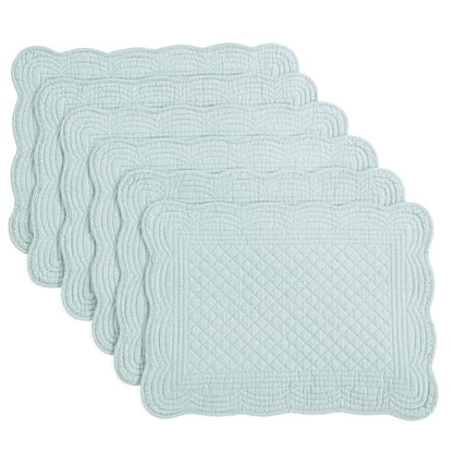 HOMBYS Quilted Placemats Set of 6 Washable-13x18 inches Rectangular Placemats for Kitchen Table-100% Cotton Fabric Rectangular Table Mats, (Light Blue) - color: Light Blue