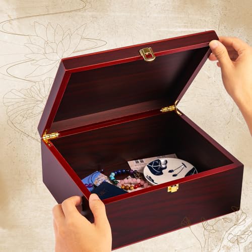 Tree of Life Red Wooden Keepsake Box - Large Decorative Storage Box with Lid