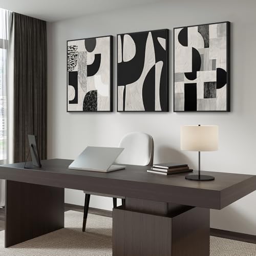 Large Framed Black and White Abstract Wall Art for Living Room, Set of 3 - color: Geometric - A, size: 24" W x 36" H x 3Pcs
