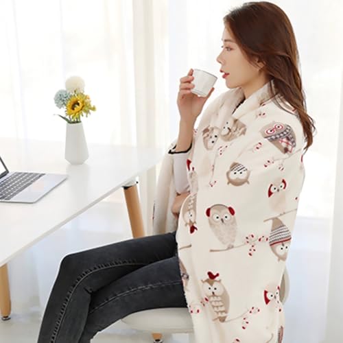 UKELER Flannel Sherpa Throw 60'' x 50''- Owl Printed Soft Plush Flannel Blanket Throws for Bed/Couch/Sofa/Office/Camping - color: A-owl, size: 50''x60''