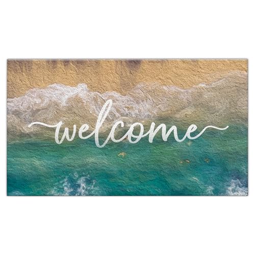 Jvpke Beach Welcome Mat for Front Door, Beach Door Mat, Coastal Beachy Door Mat Indoor Outdoor Entrance Porch, Coastal Ocean Bath Mats for Bathroom, 17x30 Inches - color: Welcome