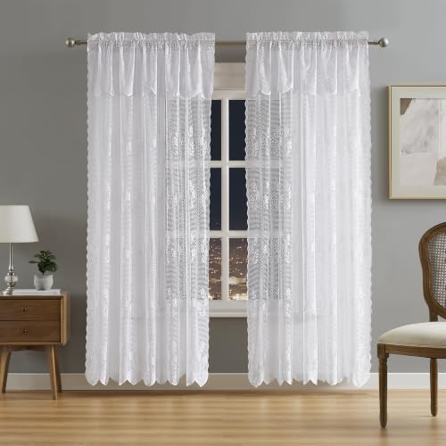Warm Home Designs Pair of 2 54 x 63 White Crochet Curtains. SIC White 63” - color: White, size: 54"W x 63"L (Pack of 2)