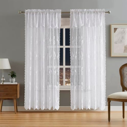Warm Home Designs Pair of 2 54 x 84 White Crochet Curtains. SIC White 84” - color: White, size: 54"W x 84"L (Pack of 2)