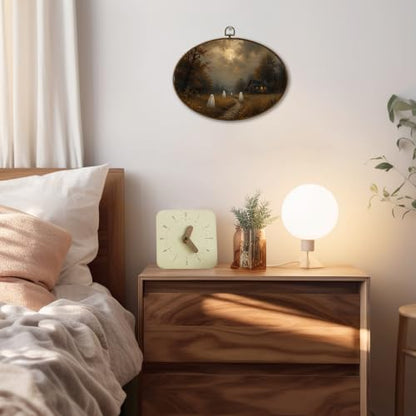JQF Moody Fall Halloween Ghost Oval Wall Decor Framed 11.5x8.5 Inch - color: ghost-7