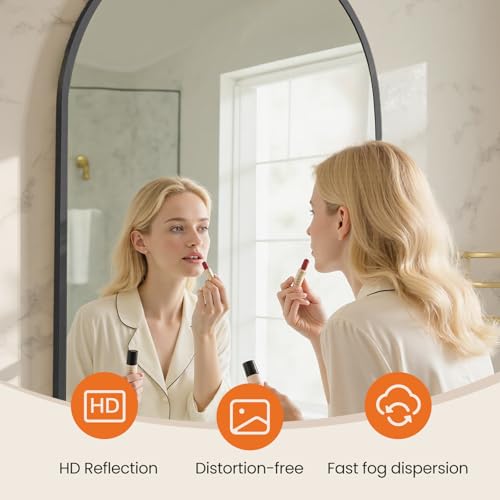 Sweetcrispy 26.5"x38" Arched Black Bathroom Mirrors for Wall, Bathroom Mirrors for Over Sink, Metal Framed with HD Shatter-Proof Glass for Entryway, Living Room, Bedroom, Home Decor - color: Black, size: 38"L x 26.5"W