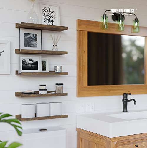 RICHER HOUSE 5-Set Floating Shelves with Lip, Brown Wall Mounted Wood Shelf - color: Brown, size: 16in