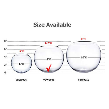 WGV Bowl Glass Vase Bulk, Diameter 8", Height 6.5", Open Width 3.75", (Multiple Sizes Choices) Clear Bubble Planter Terrarium Fish Bowl for Wedding Event Home Decor, 6 Pieces (VBW0008) - size: 8"Dx6.5"H 1 Case
