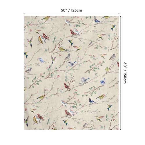 Horaldaily Spring Summer Birds Branch Biege Flannel Throw Blanket 50x60 - color: Beige, size: Throw(50x60'')