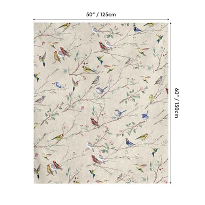 Horaldaily Spring Summer Birds Branch Biege Flannel Throw Blanket 50x60 - color: Beige, size: Throw(50x60'')