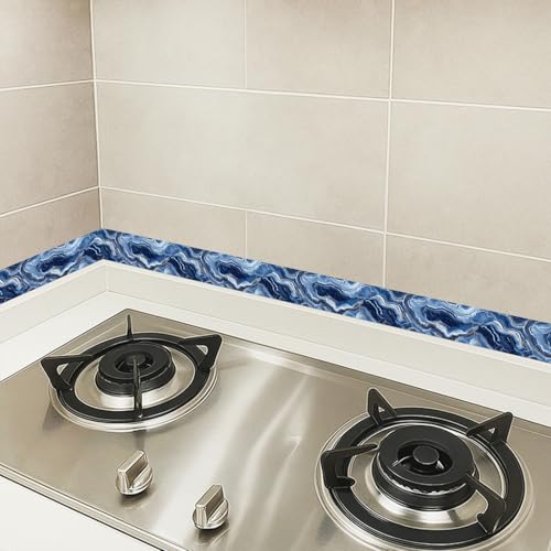 HOMETITUTE Peel and Stick Wallpaper Border 4x196in Navy Agate Pattern - color: Blue