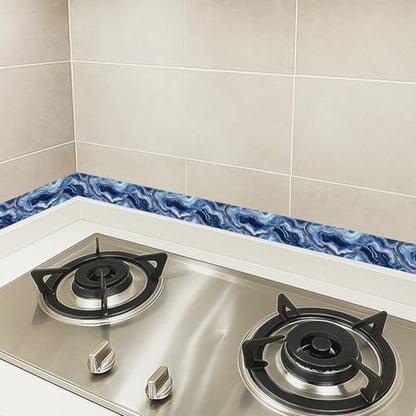 HOMETITUTE Peel and Stick Wallpaper Border 4x196in Navy Agate Pattern - color: Blue