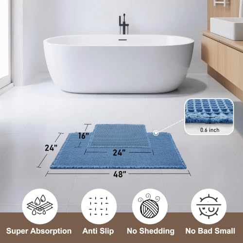 JIUZHEN Set of 2 Waffle Bathroom Rugs Non Slip Bath Mats 16"x24"+24"x48" - color: Blue, size: 16"x24" + 24"x48"