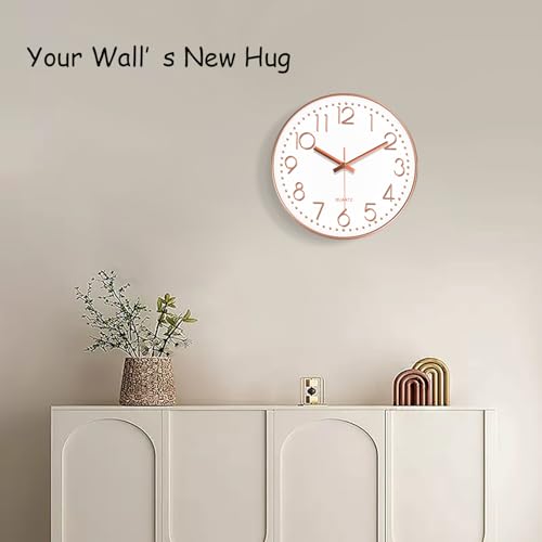Silent Wall Clocks Battery Operated 8 Inch, Analog Wall Clock with Oversized Number Tempered Glass Clock Face, Rose Gold Quartz Non Ticking Wall Clocks for Living Room Bedroom Kitchen Office - color: Rose Gold, size: 8 Inch