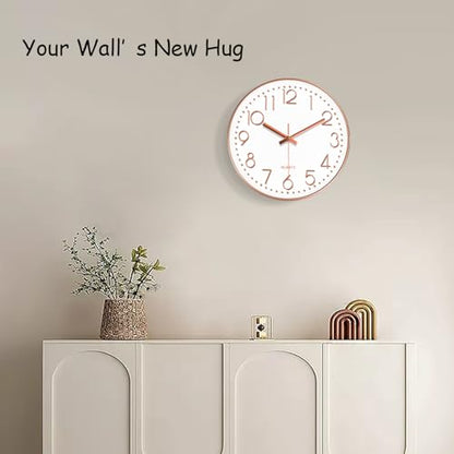 Silent Wall Clocks Battery Operated 8 Inch, Analog Wall Clock with Oversized Number Tempered Glass Clock Face, Rose Gold Quartz Non Ticking Wall Clocks for Living Room Bedroom Kitchen Office - color: Rose Gold, size: 8 Inch