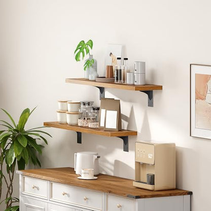 HOOBRO Floating Shelves for Wall, 23.6" Wall Mounted Shelves Set of 2 - color: Rustic Brown + Black, size: 23.6 Inches