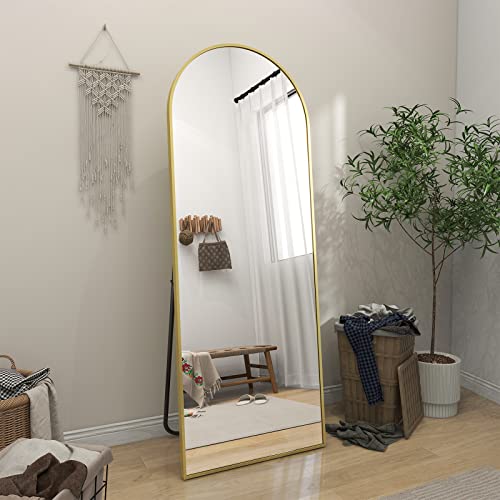 BEAUTYPEAK 64"x21" Arch Floor Mirror, Full Length Wall Hanging or Leaning Arched-Top Full Body Mirror with Stand for Bedroom, Dressing Room, Gold - color: Gold, size: 64"L x 21"W