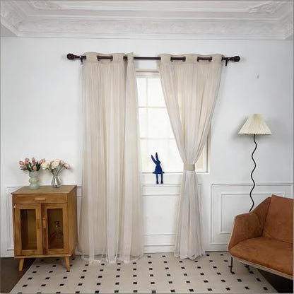 INLINAS Blackout Curtains with Sheer Overlay, Beige, 37x84 Inches - color: Beige, size: 37"W x 84"L (Pack of 2)