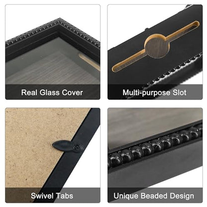 FramePro Travel Shadow Box Frame Black 8x10 Top Loading with Slot Uniqle Beaded Design for Movie Tickets Rainy Fund Events Concert Drink Beer Caps - color: Black Beads, size: 8x10