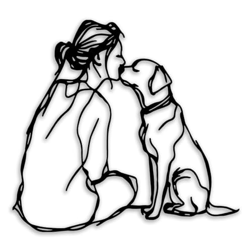 Woman Dog Metal Wall Decor - Pet Lover Room Decor Wall Art Home Decor for Living Room, Bedroom, Dining Room, Bathroom, Office, Pet Shop (Black)