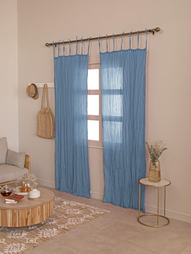 TARAN LIVING Sheer Crinkle Curtain Panel Set of 2, 100% Washable Cotton Window Treatment Rod Pocket Curtain Panels for Kitchen, Bedroom and Living Room (Blue, Long Door (40"x96")) - color: Blue