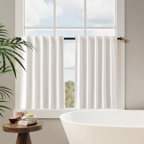 Nanspring 100% Blackout Linen Curtains Tier 30 Inch Long for Kitchen Cream - color: Natural, size: 30"W x 30"L (Pack of 2)