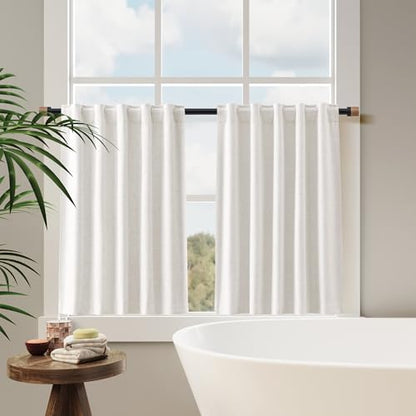 Nanspring 100% Blackout Linen Curtains Tier 30 Inch Long for Kitchen Cream - color: Natural, size: 30"W x 30"L (Pack of 2)