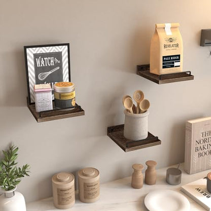 RYOFOBETTO Small Floating Shelf, 6X6 Inches Farmhouse Wall Shelves for Living Room, Bedroom, Picture Frames, Plants, Kitchen, Set of 3 (Brown) - color: Dark Brown, size: 6"