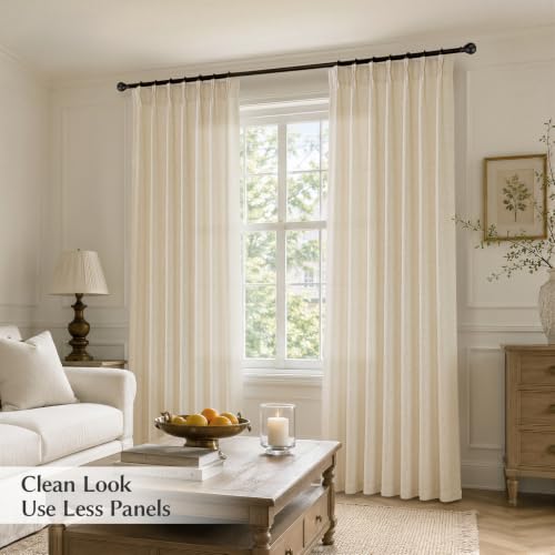 Semi Sheer Pinch Pleated Linen Curtains for Living Room 84 Inches, Cream - color: Cream, size: 40"W x 84"L (Pack of 2)