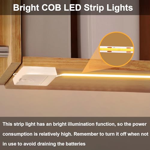 2 Pack 6.6Ft COB LED Strip Lights Battery Powered for Kitchen (Warm White) - color: COB Warm White
