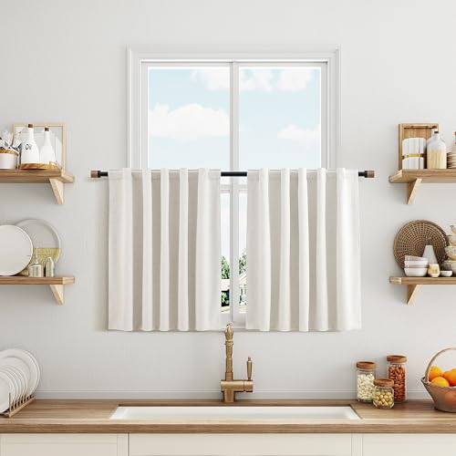 Nanspring 100% Blackout Linen Curtains Tier 24 Inch Long for Cafe Cream - color: Natural, size: 36"W x 24"L (Pack of 2)
