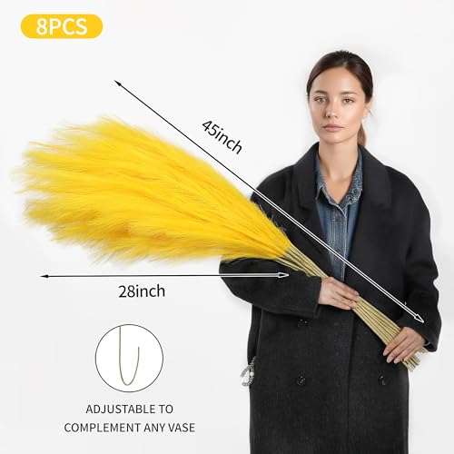 Wertuirk Yellow Pampas Grass Decor, 8 Pcs 45 Inch Tall Faux Pompous Grass - color: Yellow
