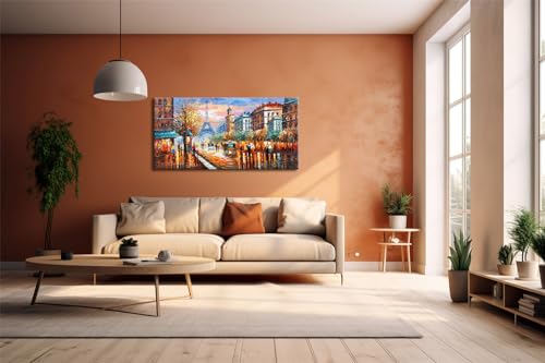 Alenoss Modern Oil Paintings Paris Eiffel Tower Landscape Wall Art 48x24 Inches - color: AL-B94