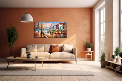 Alenoss Modern Oil Paintings Paris Eiffel Tower Landscape Wall Art 48x24 Inches - color: AL-B94