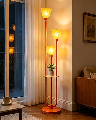 Lightdot Globe Floor Lamp with LED Bulbs Included, Dimmable Floor Lamps,Unique Modern Standing Tall Lamp for Bedroom Living Room/Sofa Beside/Corner Decor-Gold - color: 3U Orange Peaked Cap-Orange