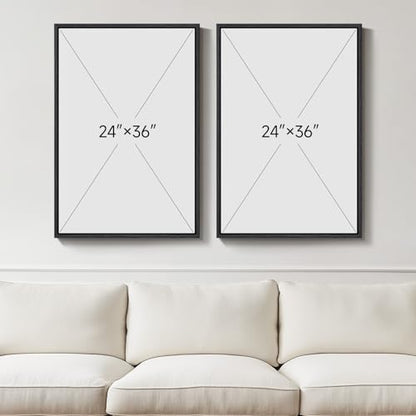 Large Framed Neutral Abstract Wall Art for Living Room Set of 2, 24x36 In - color: Black white Geometry, size: 24" W x 36" H x 2Pcs