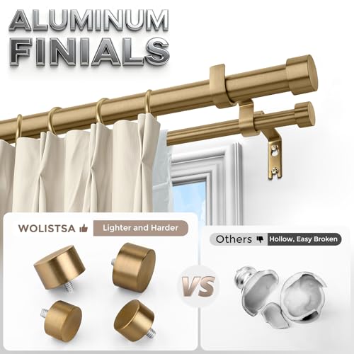 Double Curtain Rod, 36-76 Inch Warm Gold Heavy Duty Dual Rods - color: Warm Gold, size: 36"-76"
