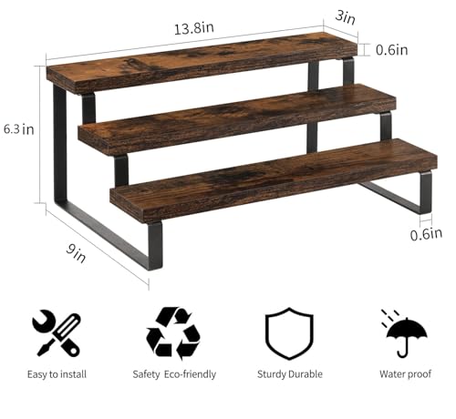 YINMIT Wooden Display Riser Stand, Tiered Perfume and Cologne Organizer Stand, 3 Tier Spice Rack Organizer, Rustic Display Shelf for Candles (3 Tier, 2 Pack) - color: 3 Tier,2 Pack,Brown