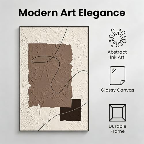 QKF Earth Geometric 3D Texture Black Aluminum Frame Canvas Wall Art - color: Taupe Beige Art