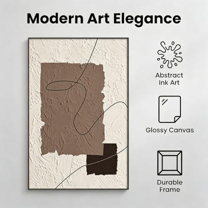 QKF Earth Geometric 3D Texture Black Aluminum Frame Canvas Wall Art - color: Taupe Beige Art