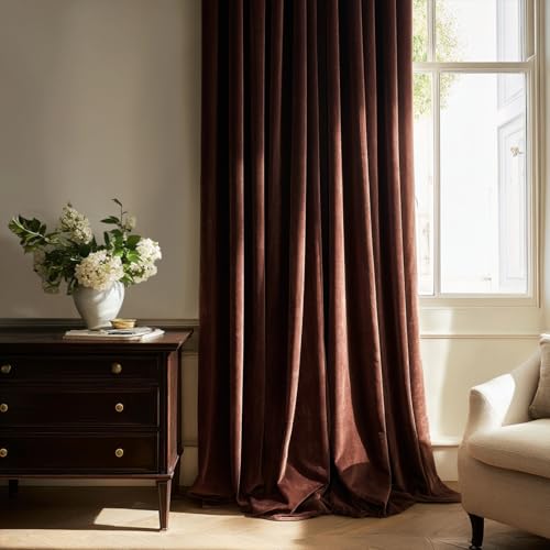 Brown Velvet Curtains 72 Inch Length,Pinch Pleated,Blackout - color: Brown, size: 40"W x 72"L (Pack of 2)