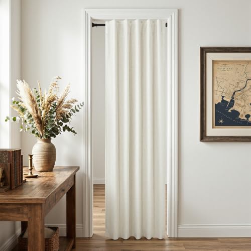 Linen Blackout Door Curtain for Doorway 80 Inch Length 1 Panel Back Tab Pocket Thermal Insulated Closet Curtain for Open Closet Light Sound Blocking Drapes 42 W X 80 L Alternative to Accordion Door - color: Natural, size: 42"W x 80"L (Pack of 1)