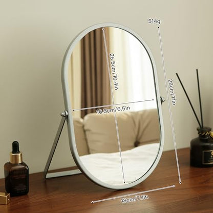 Oval Vanity Mirror with Stand, Metal Frame (Sliver, 7.1 x 11 inches) - color: Sliver, size: 11"L x 7.1"W