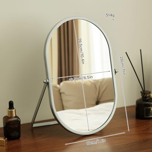 Oval Vanity Mirror with Stand, Metal Frame (Sliver, 7.1 x 11 inches) - color: Sliver, size: 11"L x 7.1"W