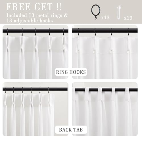 White Linen Pleated Curtains 63 Inch Length for Living Room - color: White, size: 40"W x 63"L (Pack of 2)