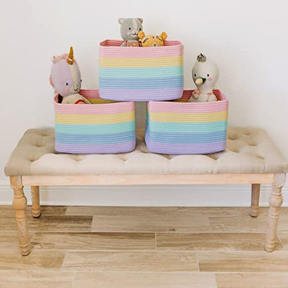 OrganiHaus Rainbow Baskets for Shelves, Set of 3, 15x9x10 - color: Rainbow Pastel