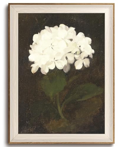 KISSFOX Framed Wall Art Vintage Wall Decor Hydrangea Canvas Art Flowers Pictures Botanical Paintings Dark Moody Artwork For Living Room Bedroom Bathroom Kitchen - color: White Hydrangea, size: 16"L x 12"W