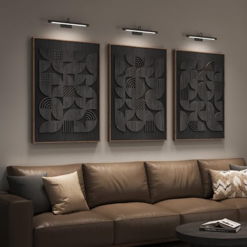 Framed 3D Wood Black Abstract Textured Wall Decor Living Room, 24x36 Inch - color: Black