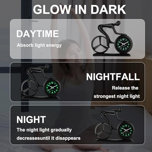 Racing Bicycle Desk Alarm Clock Battery Operated, Glow-in-the-Dark Dial, Silent Non-Ticking | Unique Cycling Gift for Cyclists, Students, Teachers | Office, Desk, Shelf Decor