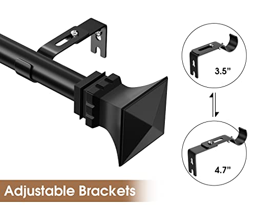 Curtain Rods for Windows 48 to 84 inch with Square Finials, Easy Install Rust Proof Decorative Drapery Rods for Outdoor Patio Bedroom Living Room, 1 inch Diameter, Matte Black - size: 42"-88"